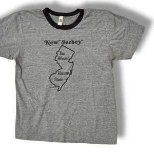 Vtg Made In USA 80s Women’s Blue Ringer Graphic Tee T-shirt Sz M New Jersey A-7